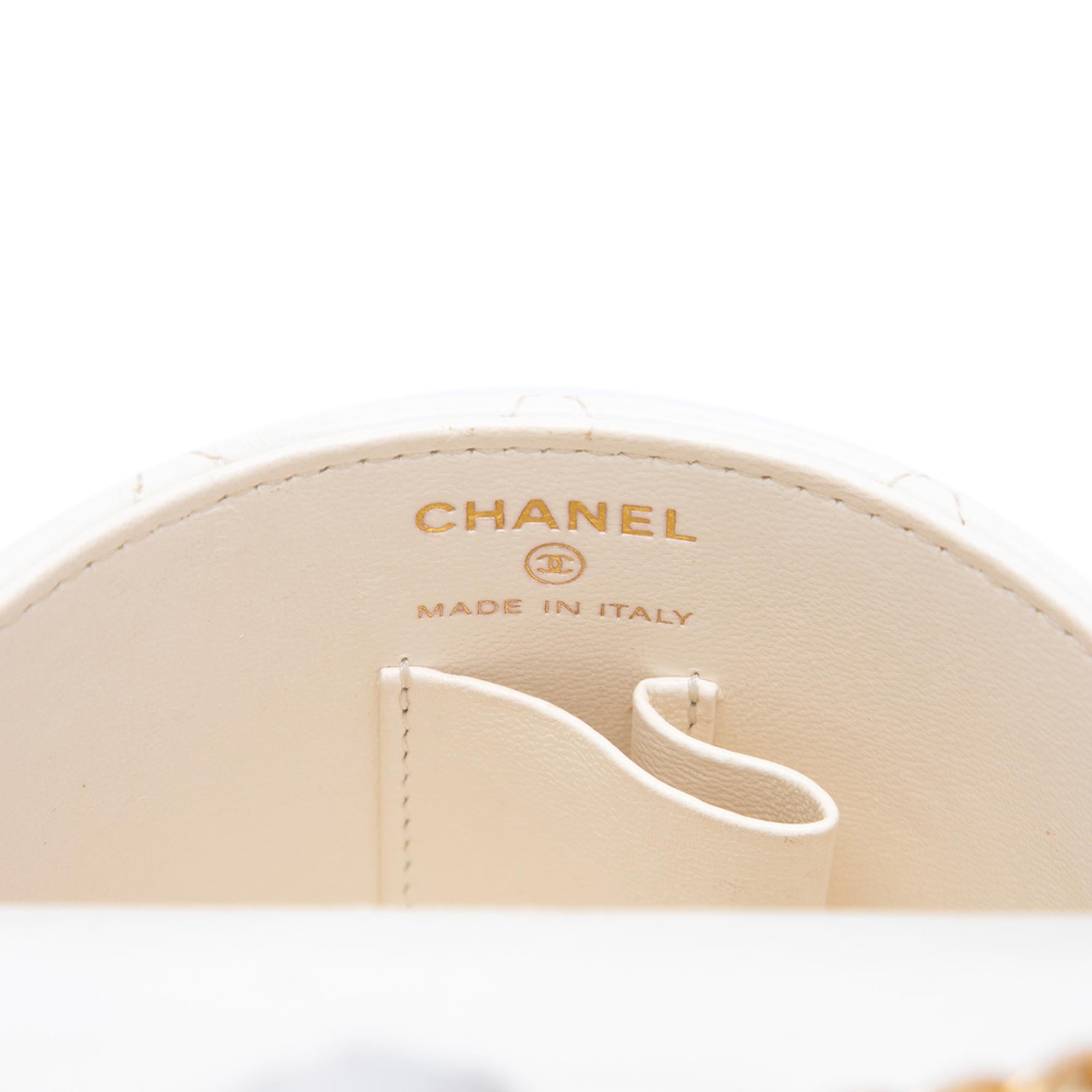Chanel CC Quilted Lambskin Top Handle Round Vanity Case with Chain