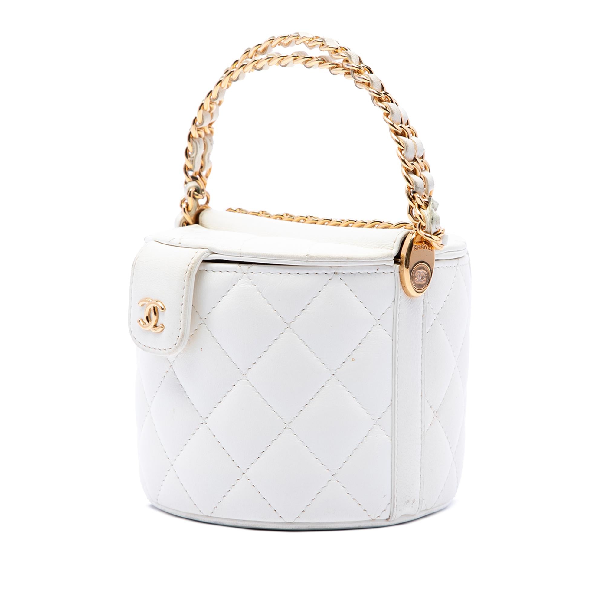 Chanel CC Quilted Lambskin Top Handle Round Vanity Case with Chain