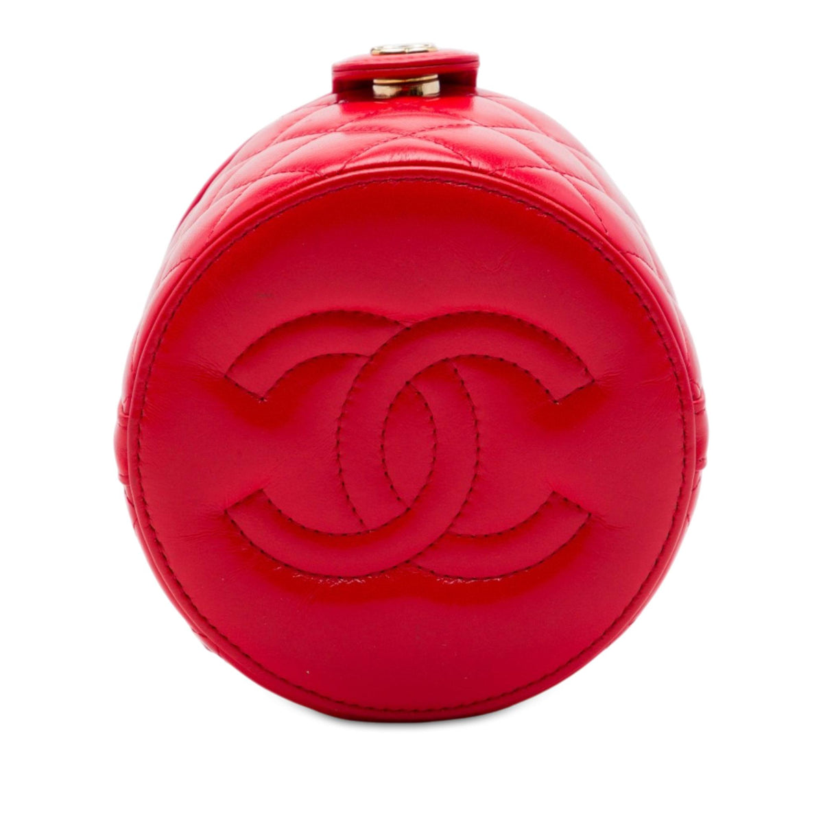 Chanel CC Quilted Lambskin Top Handle Round Vanity Case with Chain