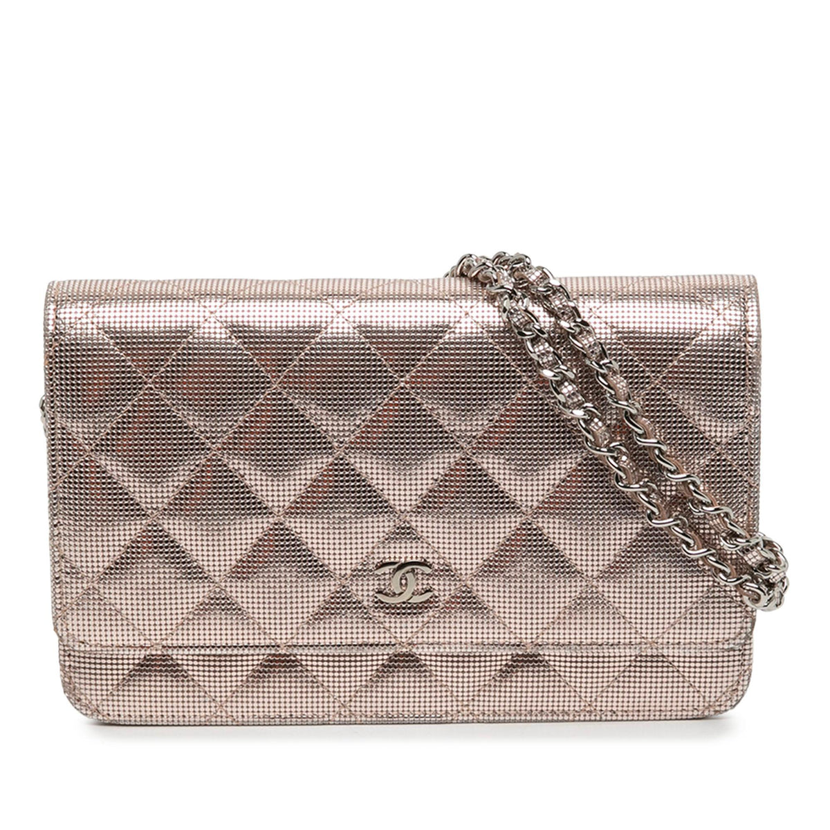 Chanel CC Quilted Metallic Calfskin Pixel Effect Wallet On Chain
