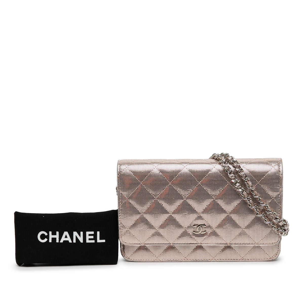 Chanel CC Quilted Metallic Calfskin Pixel Effect Wallet On Chain