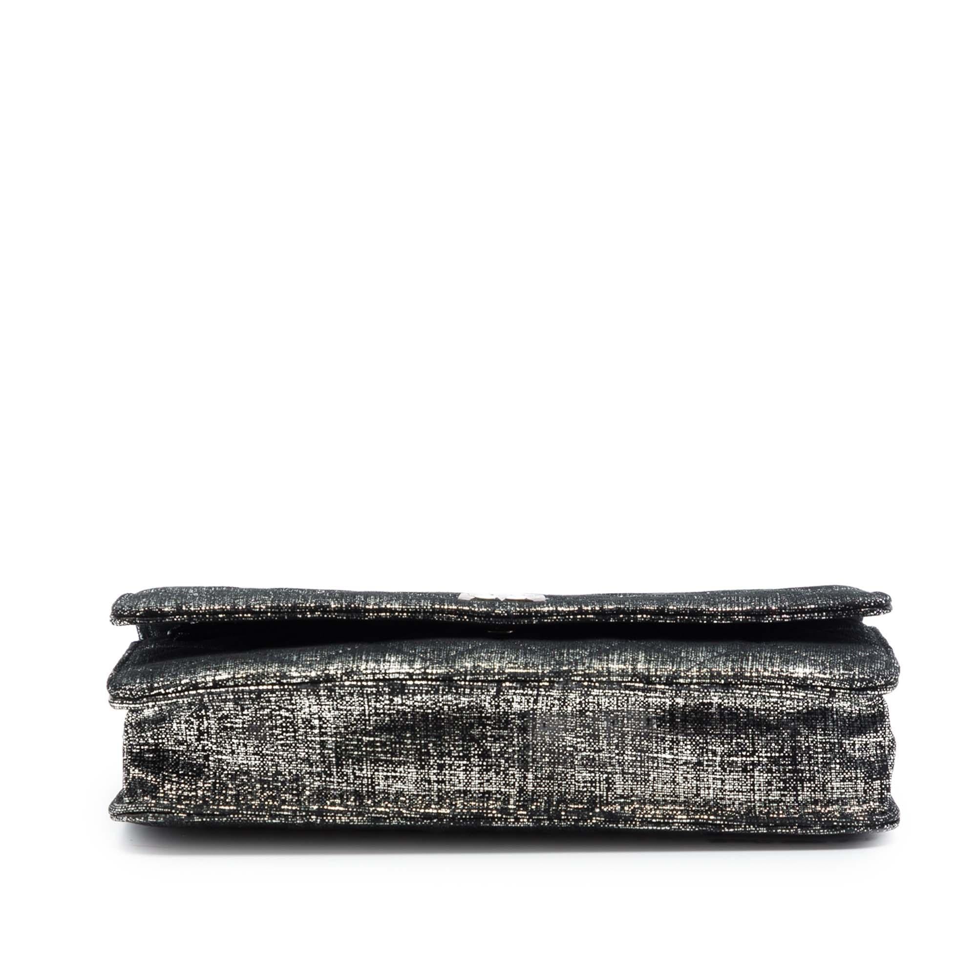 Chanel CC Quilted Metallic Fabric Wallet On Chain
