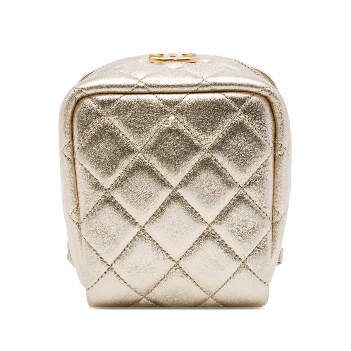 Chanel CC Quilted Metallic Lambskin Cube Zip Clutch with Chain