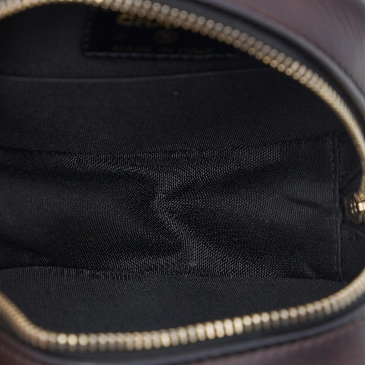 Chanel CC Quilted Metallic Lambskin Pearl Studded Round Clutch with Chain
