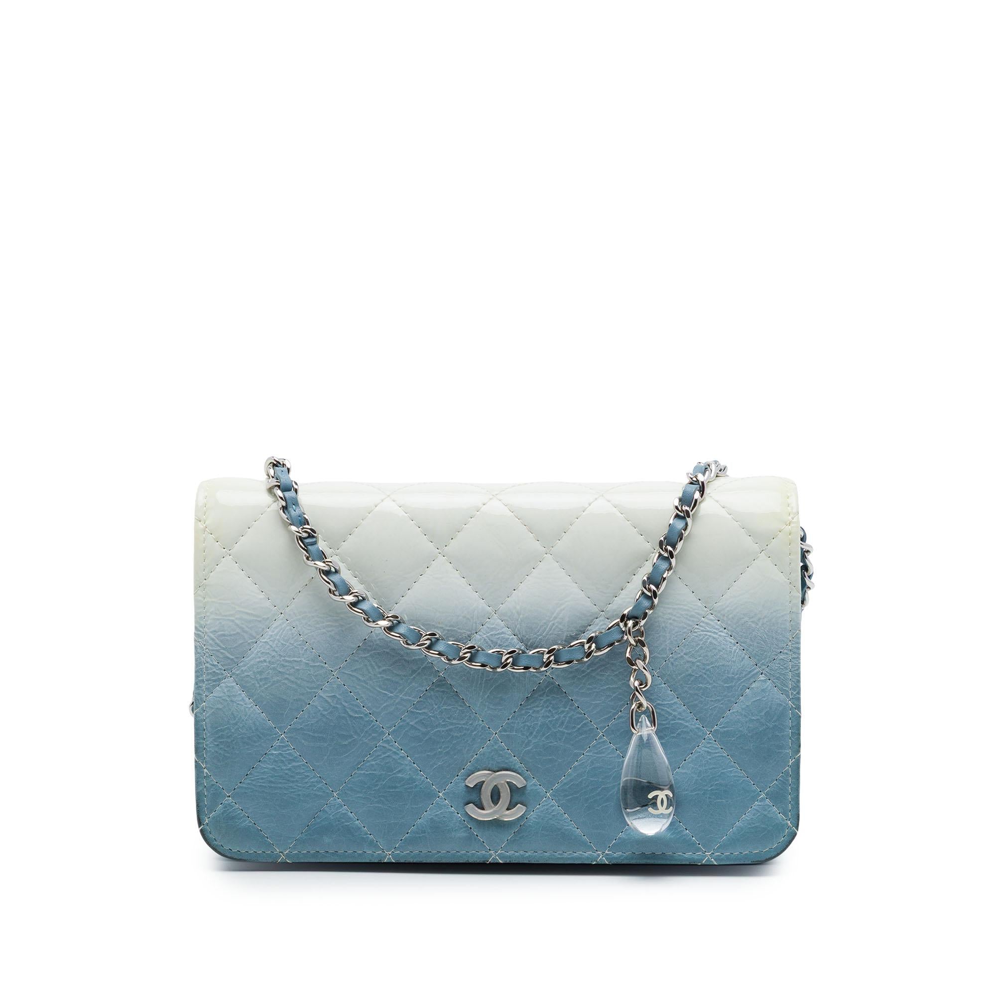 Chanel CC Quilted Ombre Patent and Aged Calfskin Crystal Wallet On Chain