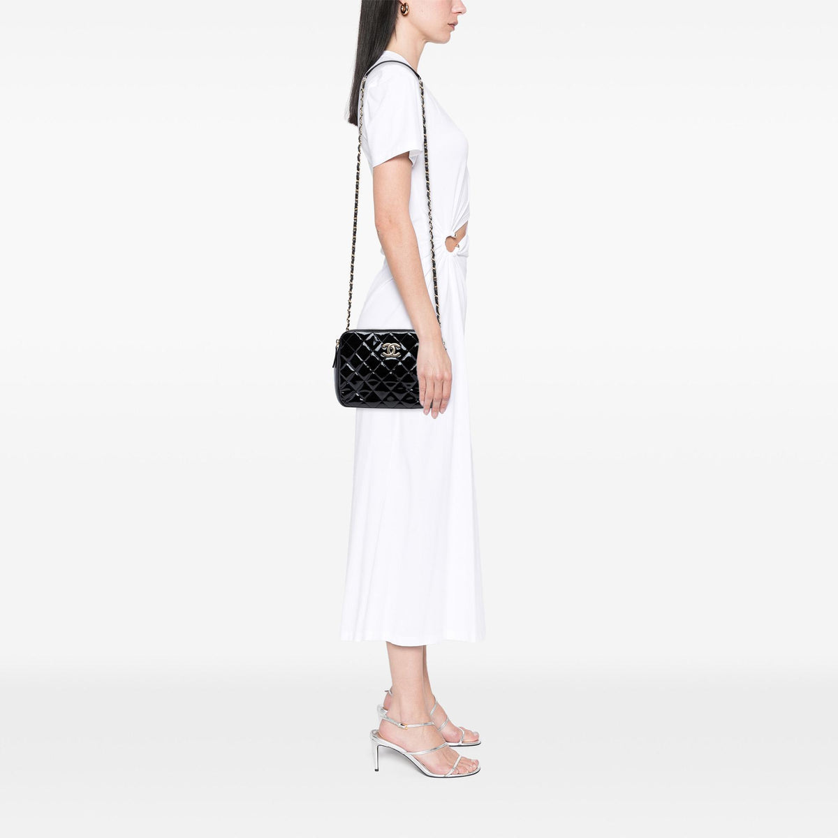Chanel CC Quilted Patent Double Zip Camera Bag
