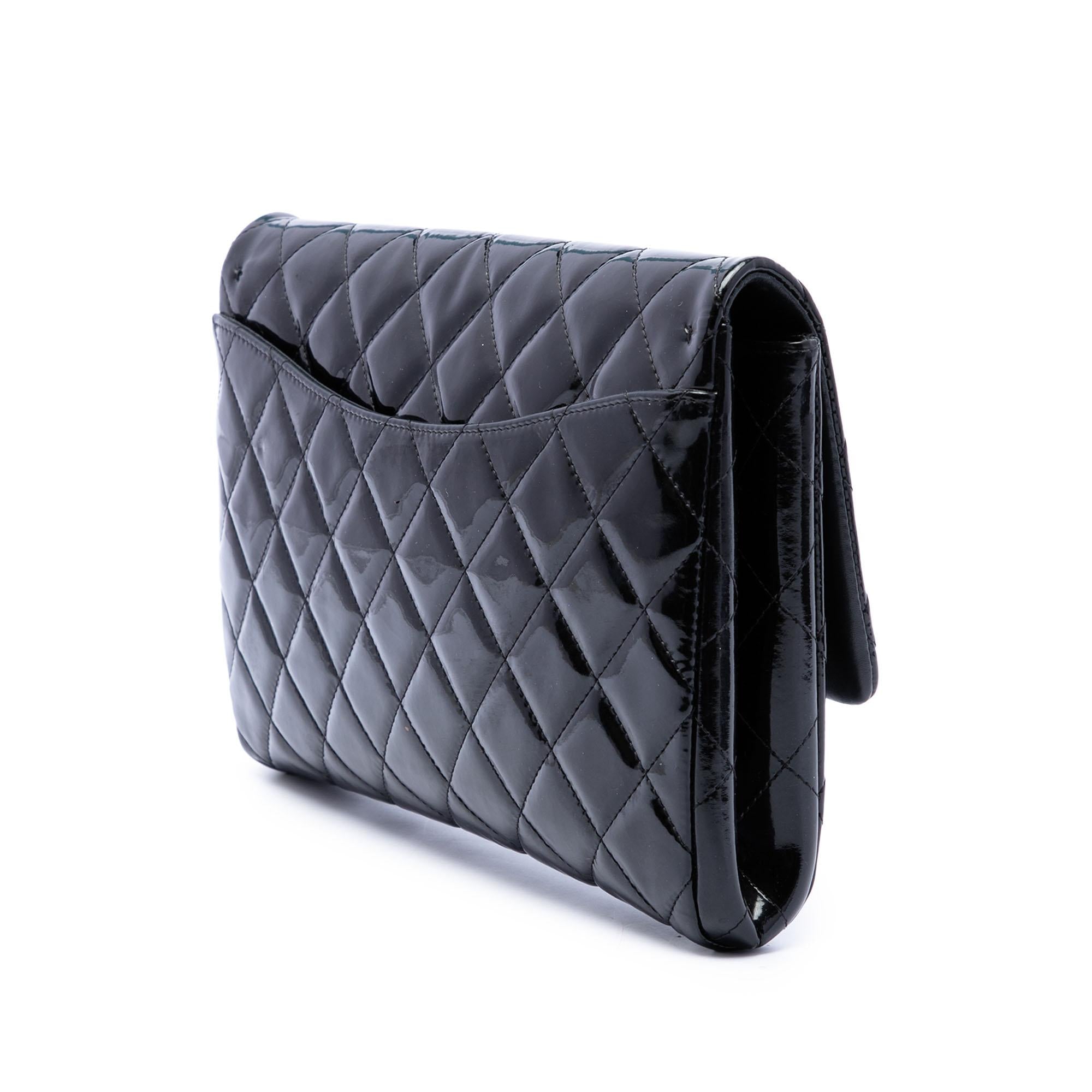 Chanel CC Quilted Patent Flap Clutch with Chain