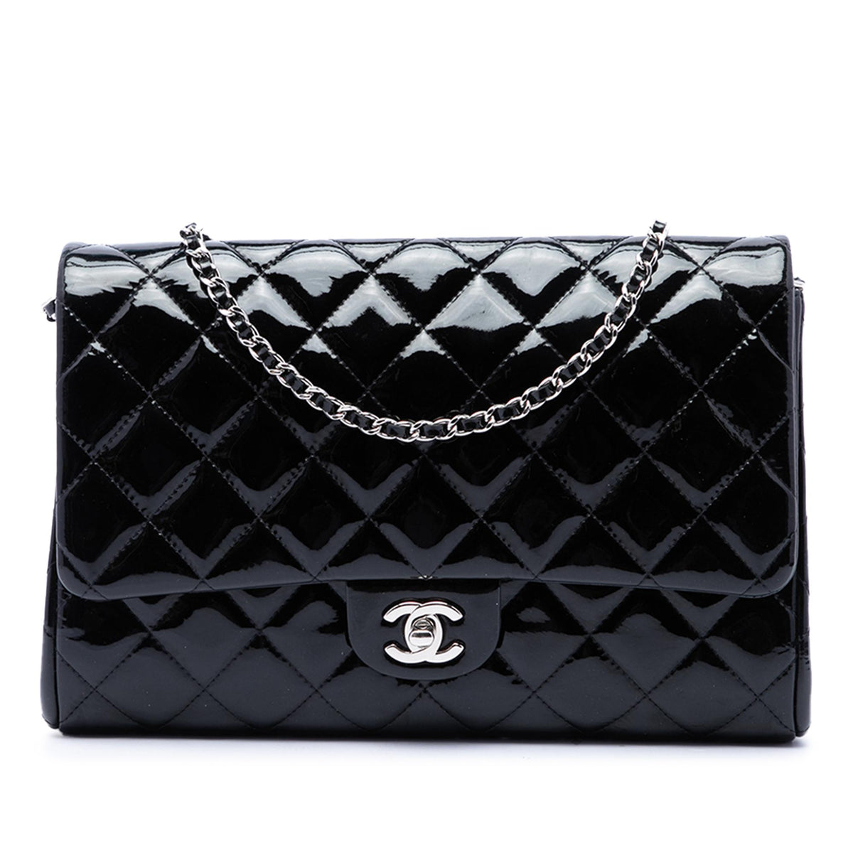 Chanel CC Quilted Patent Flap Clutch with Chain