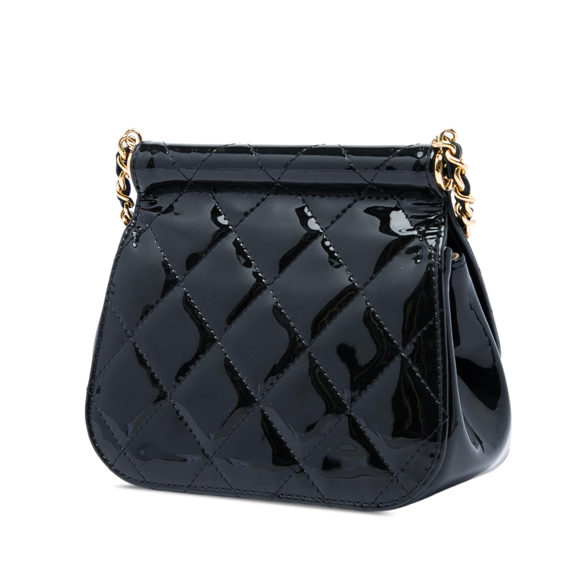 Chanel CC Quilted Patent Frame Flap Clutch with Chain