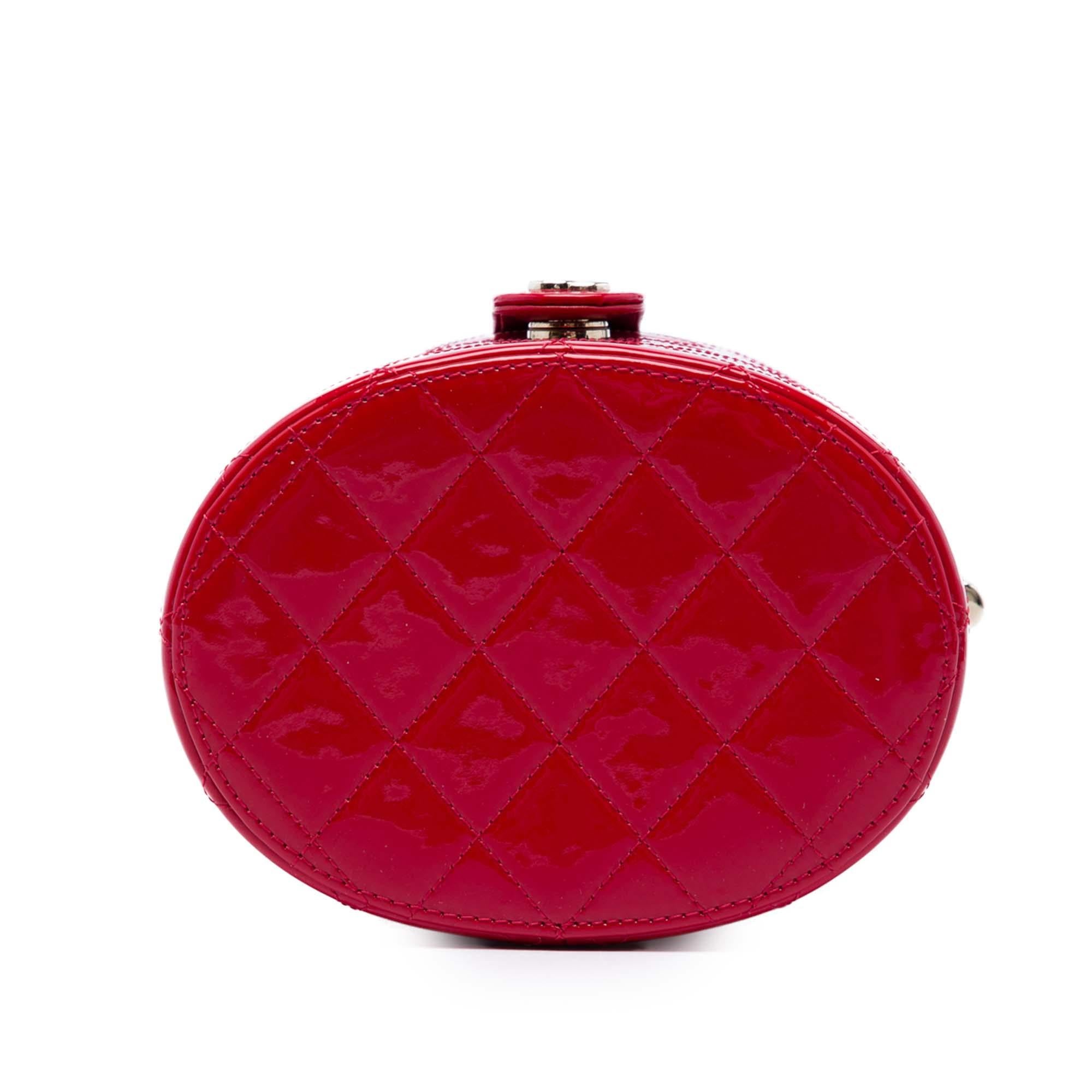 Chanel CC Quilted Patent Round Vanity Case with Chain