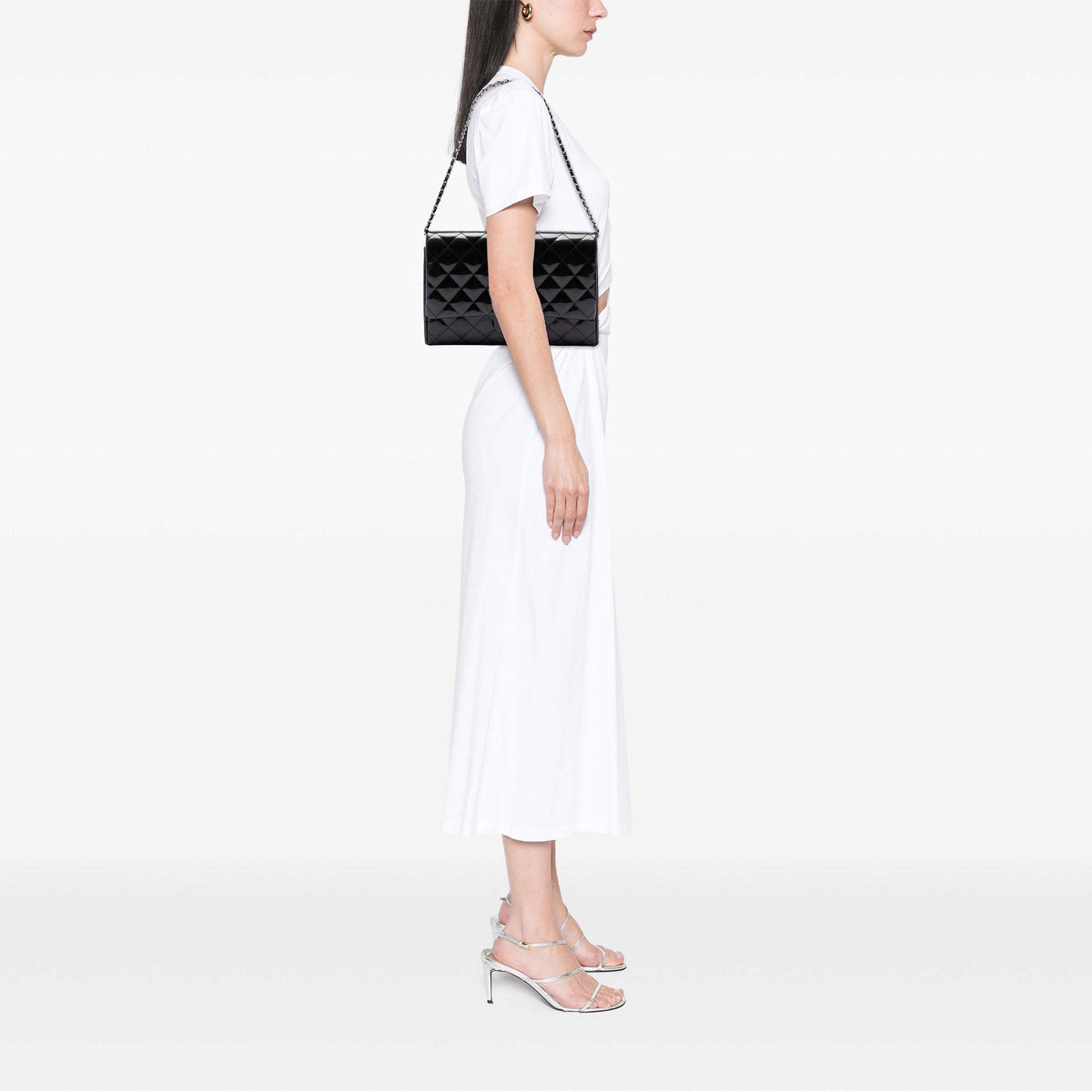 Chanel CC Quilted Patent Striated Flap Clutch with Chain