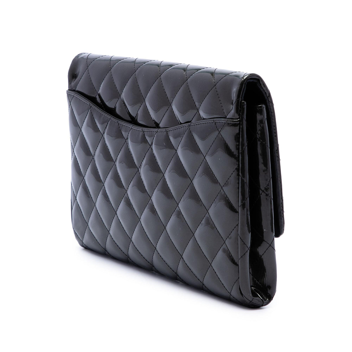 Chanel CC Quilted Patent Striated Flap Clutch with Chain