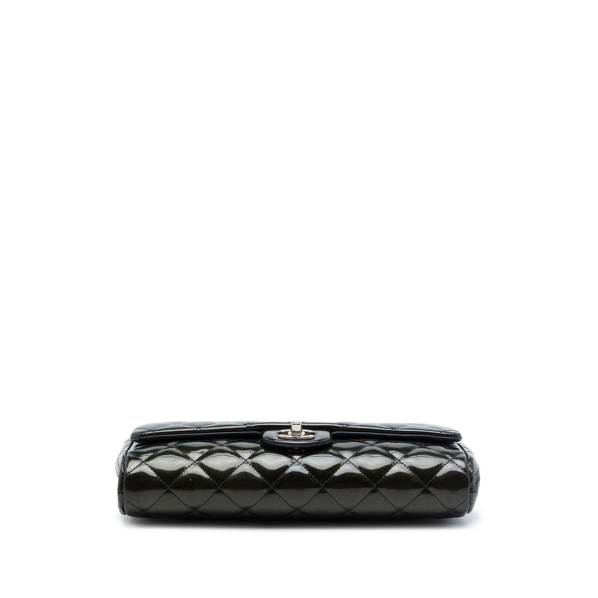 Chanel CC Quilted Patent Striated Flap Clutch with Chain