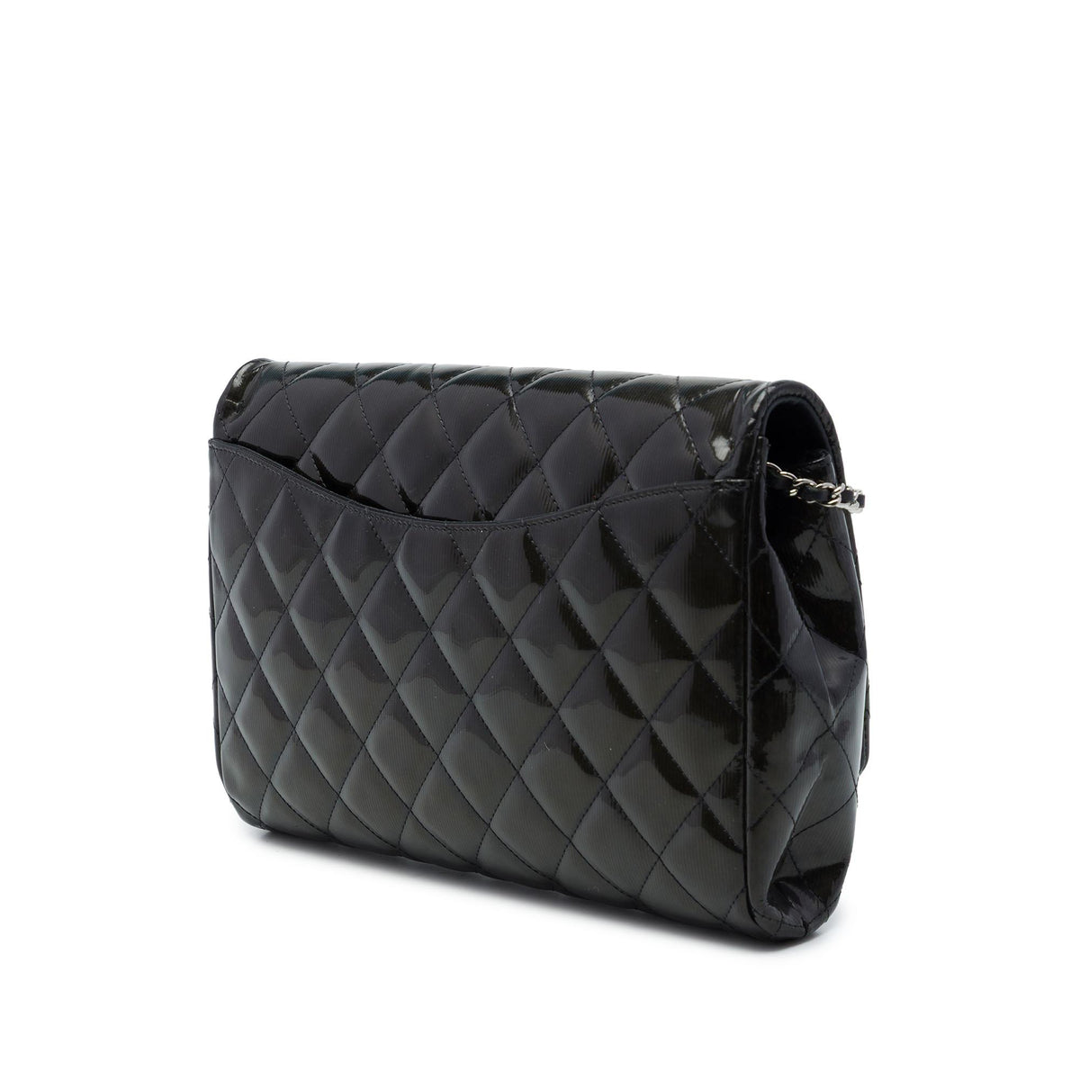 Chanel CC Quilted Patent Striated Flap Clutch with Chain
