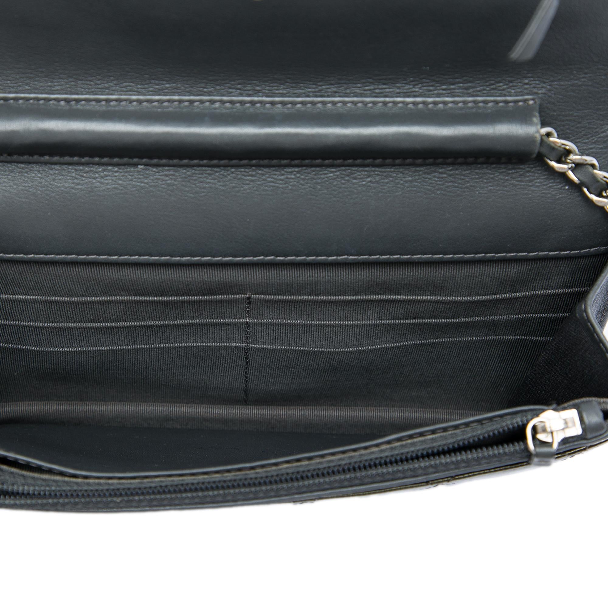 Chanel CC Quilted Striated Metallic Patent Wallet on Chain