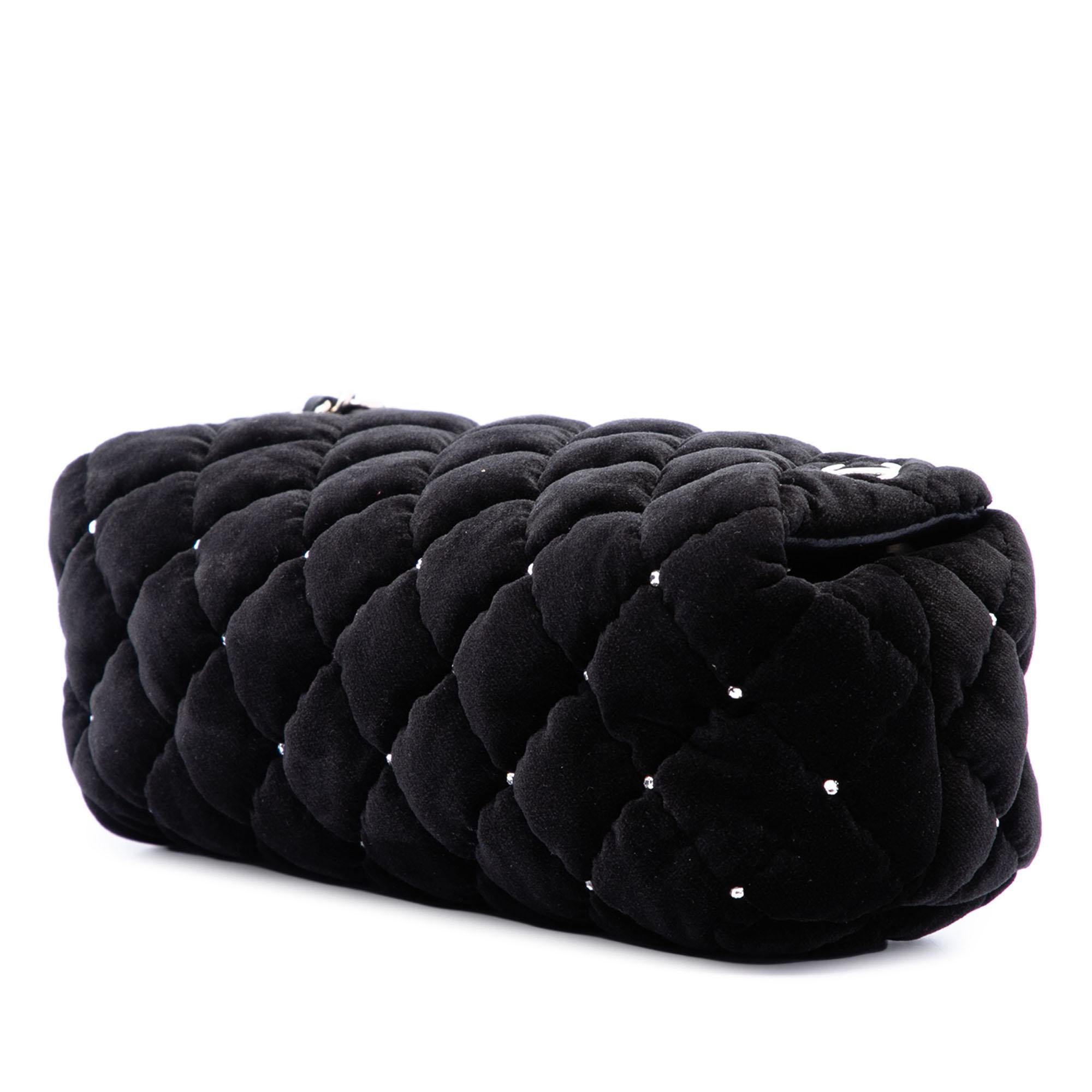 Chanel CC Quilted Velvet Crystal Wristlet Clutch