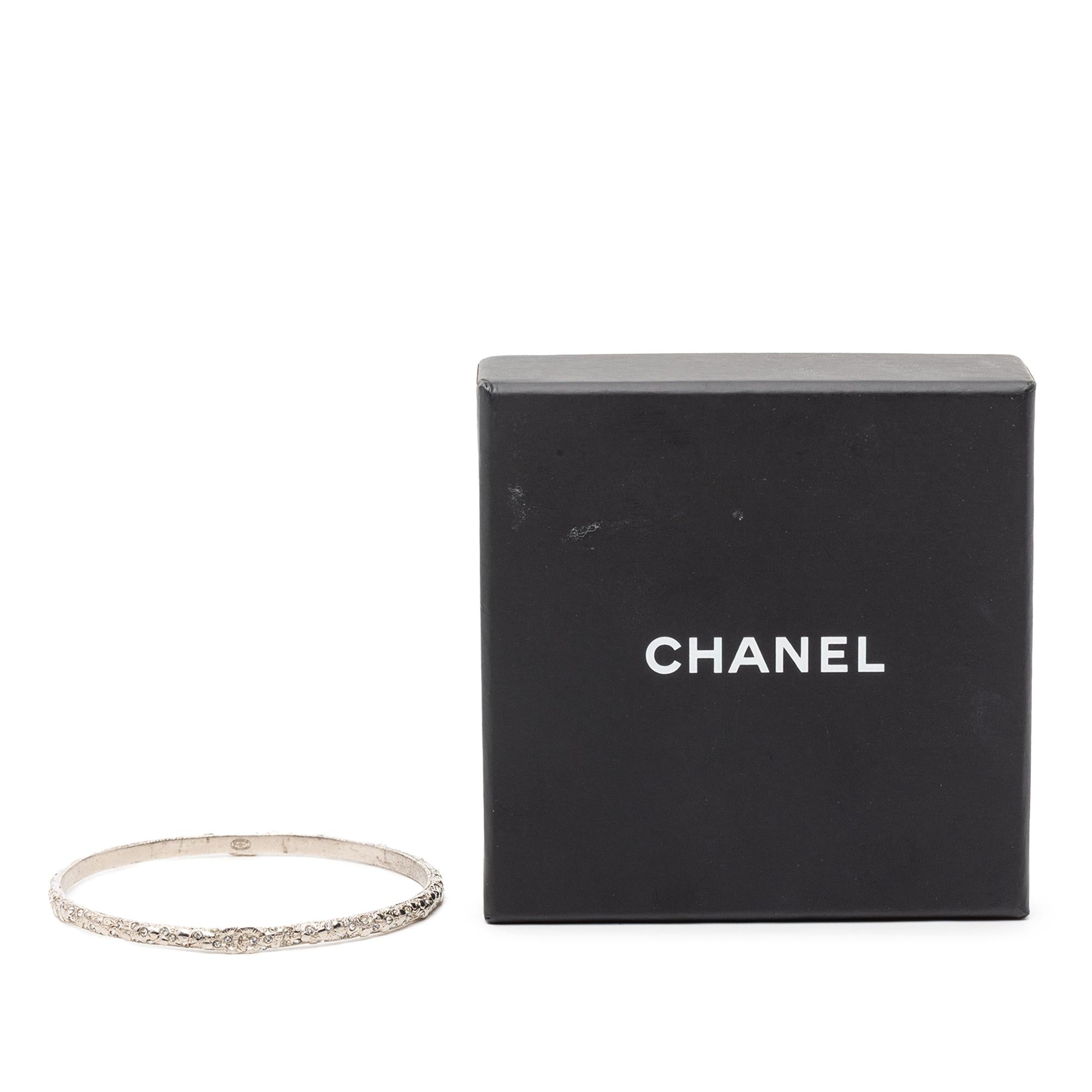 Chanel CC Silver Plated Strass Bangle