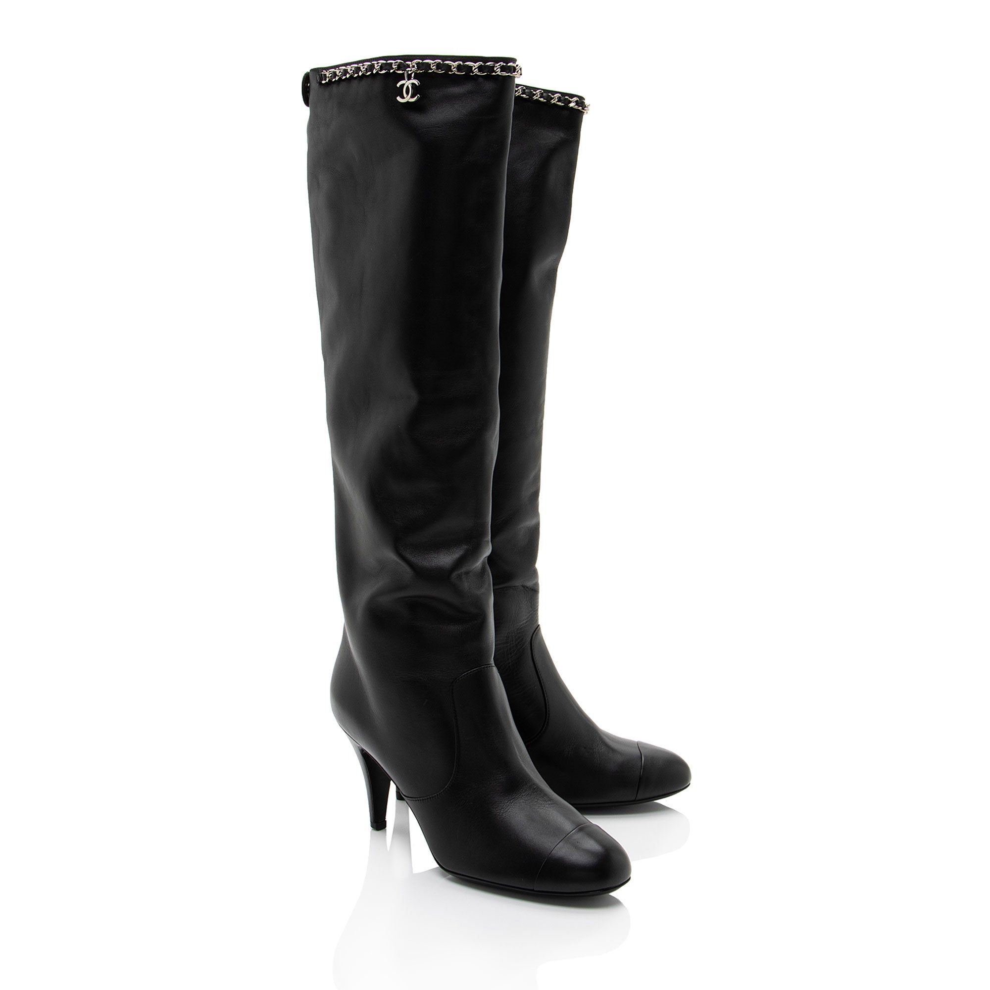 Chanel Calfskin CC Chain Knee High Boots - Size 9.5 / 39.5