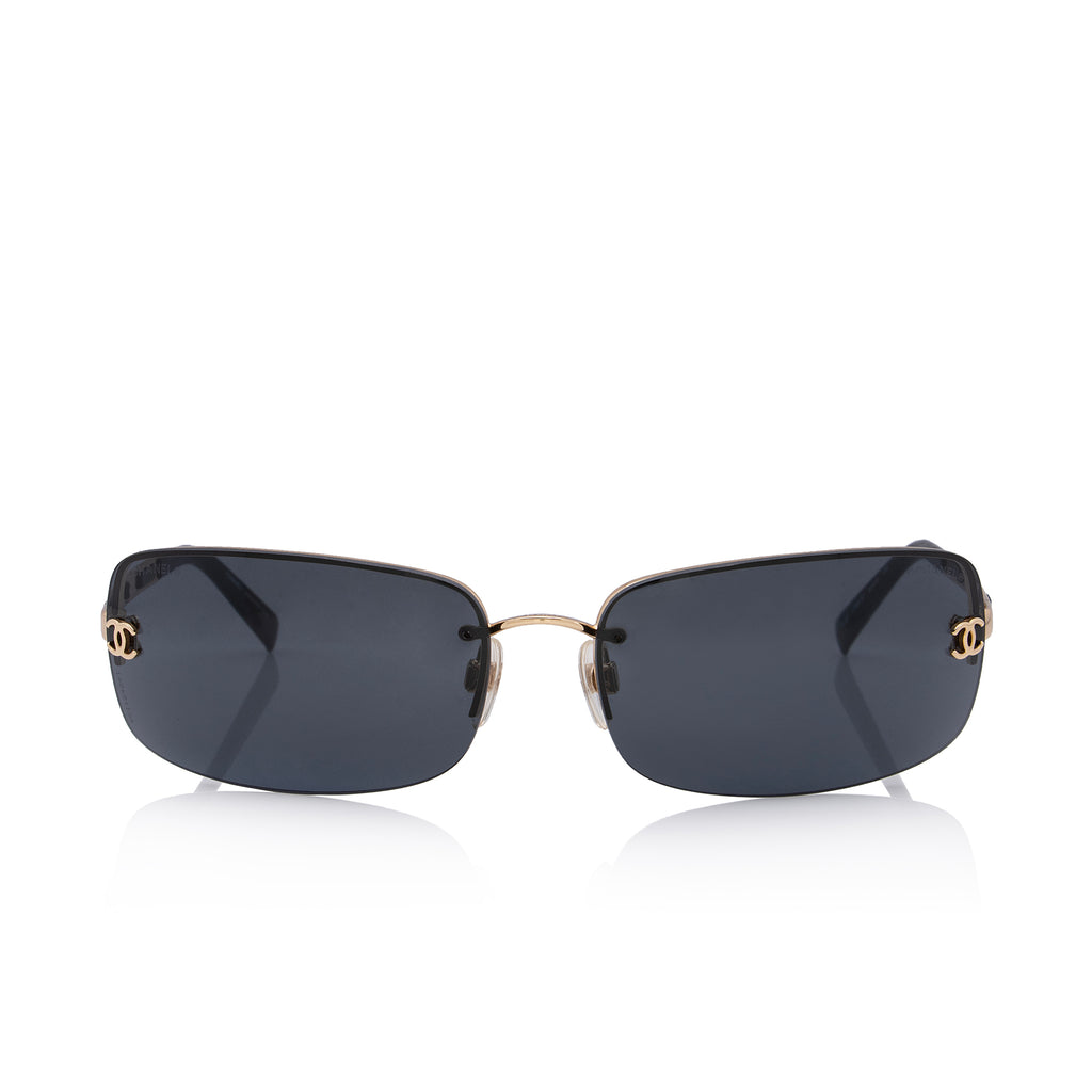 Chanel Calfskin Chains CC Rimless Rectangular Sunglasses (SHF-TqQBvV)