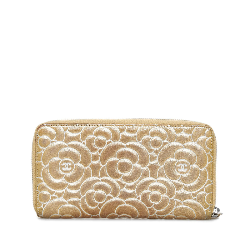  Chanel, Pre-Loved Yellow Calfskin Camellia Wallet