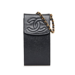 CHANEL Camellia Matelasse iPhone X & XS Case Calfskin Leather Black x Gold