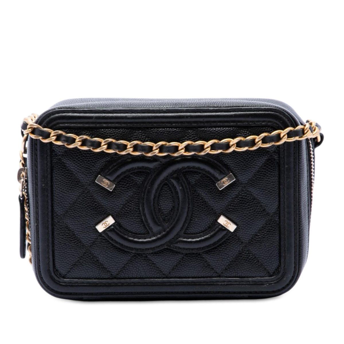 Chanel Caviar CC Filigree Vanity Clutch with Chain