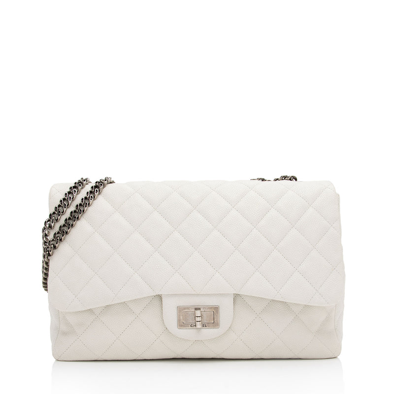 Chanel Jumbo White Caviar Leather Single Flap Bag in White