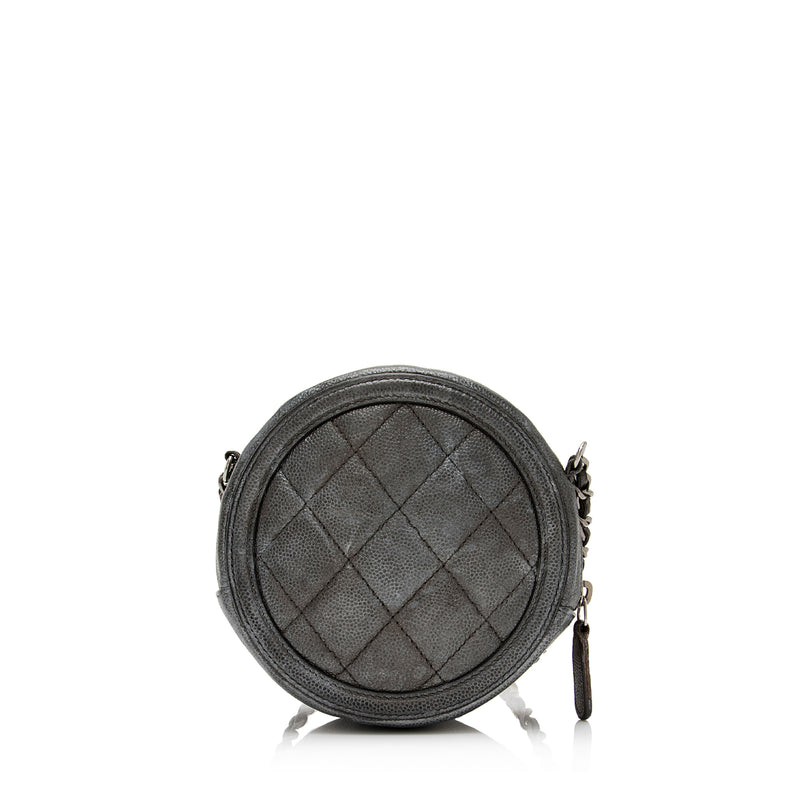 Chanel Black Quilted Caviar Round Chain Clutch Gold Tone Hardware