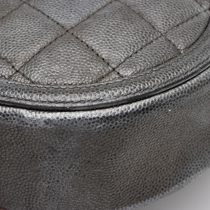 Chanel Caviar Leather CC Filigree Round Clutch with Chain SHF