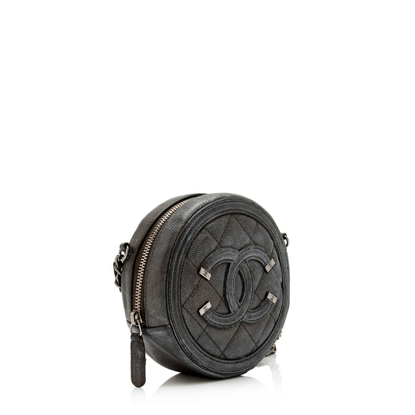 Chanel Caviar Leather CC Filigree Round Clutch with Chain (SHF