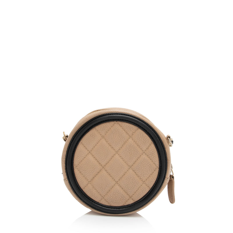 Chanel Caviar Leather CC Filigree Round Clutch with Chain (SHF-eQCfuj)