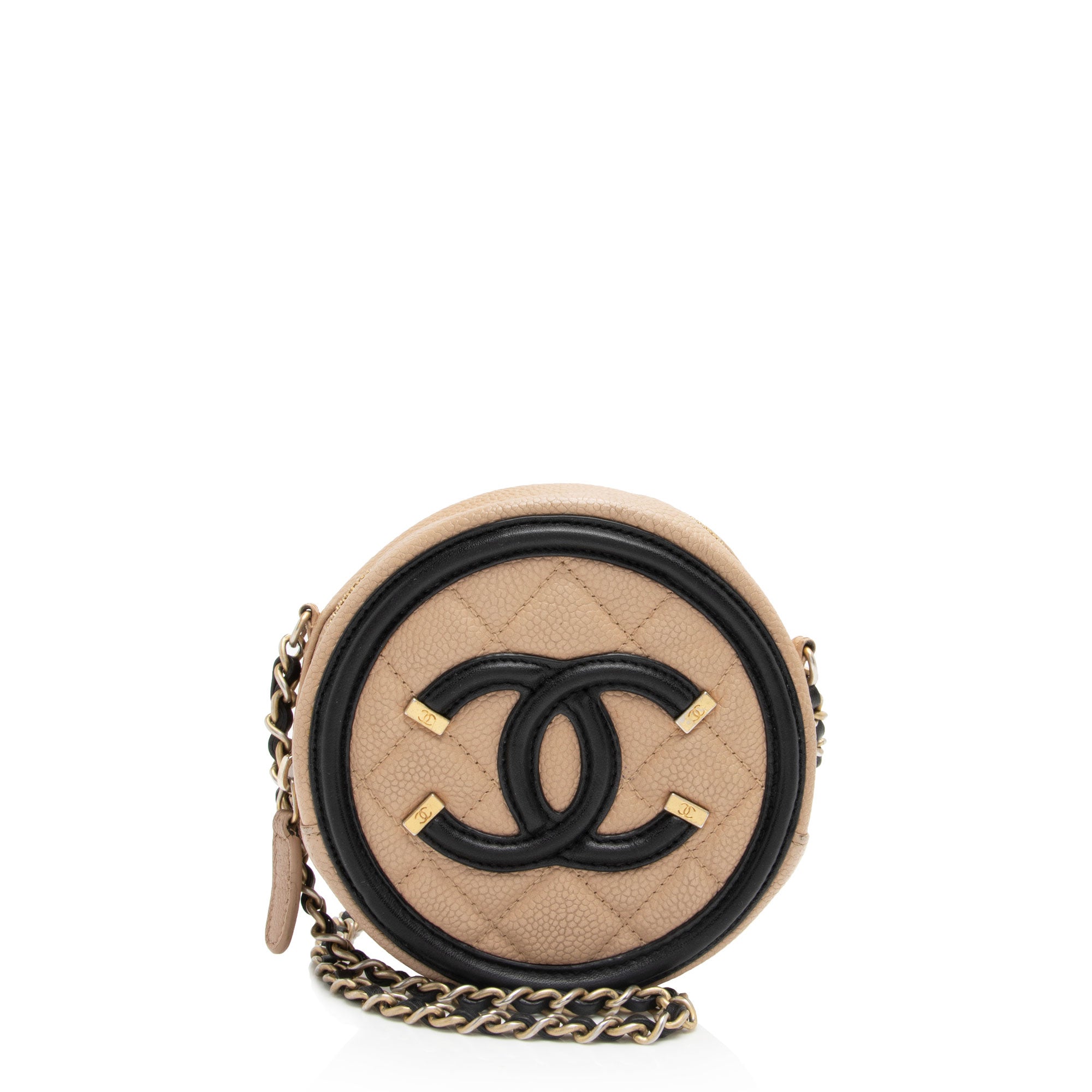 Chanel Caviar Leather CC Filigree Round Clutch with Chain FINAL SALE