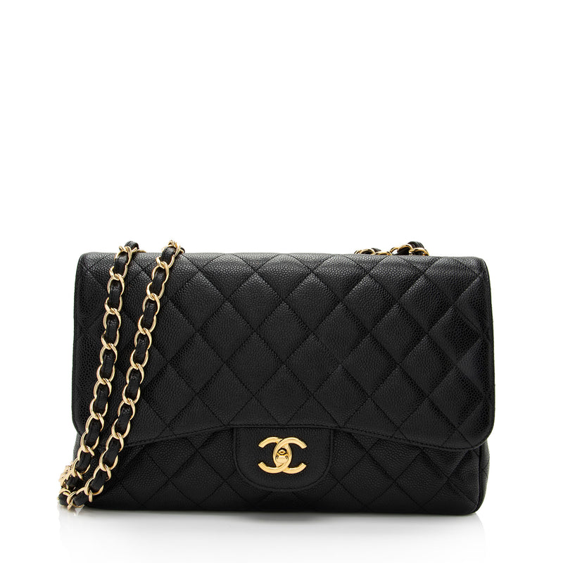 Chanel Caviar Leather Classic Jumbo Single Flap Bag (SHF-aj9aYt