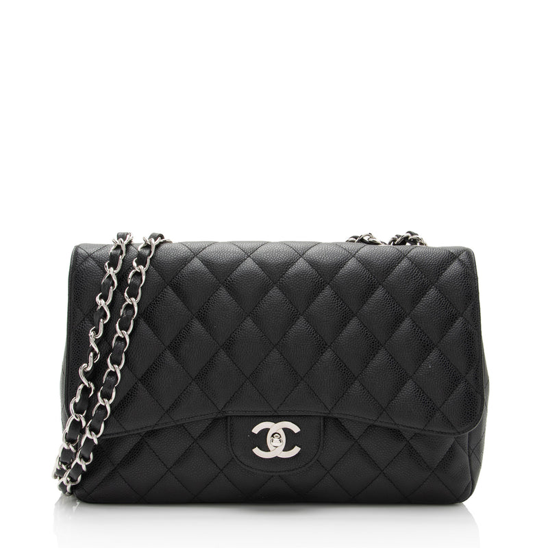 Chanel Jumbo White Caviar Leather Single Flap Bag in White