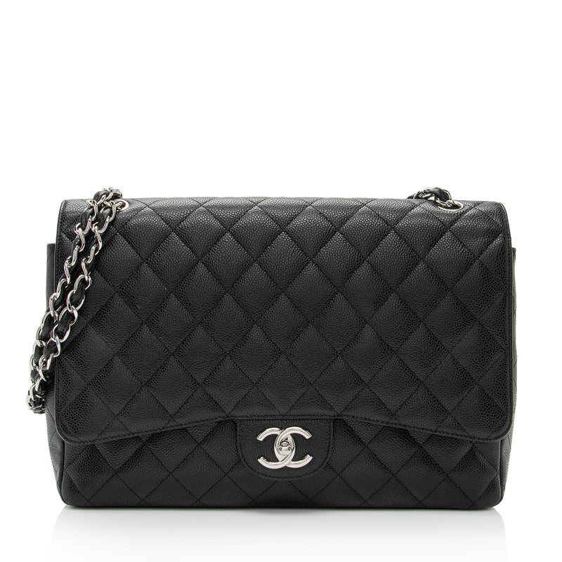 Chanel Maxi Classic Single Flap in Black Quilted Caviar Leather Silver  Hardware - Tabita Bags – Tabita Bags with Love