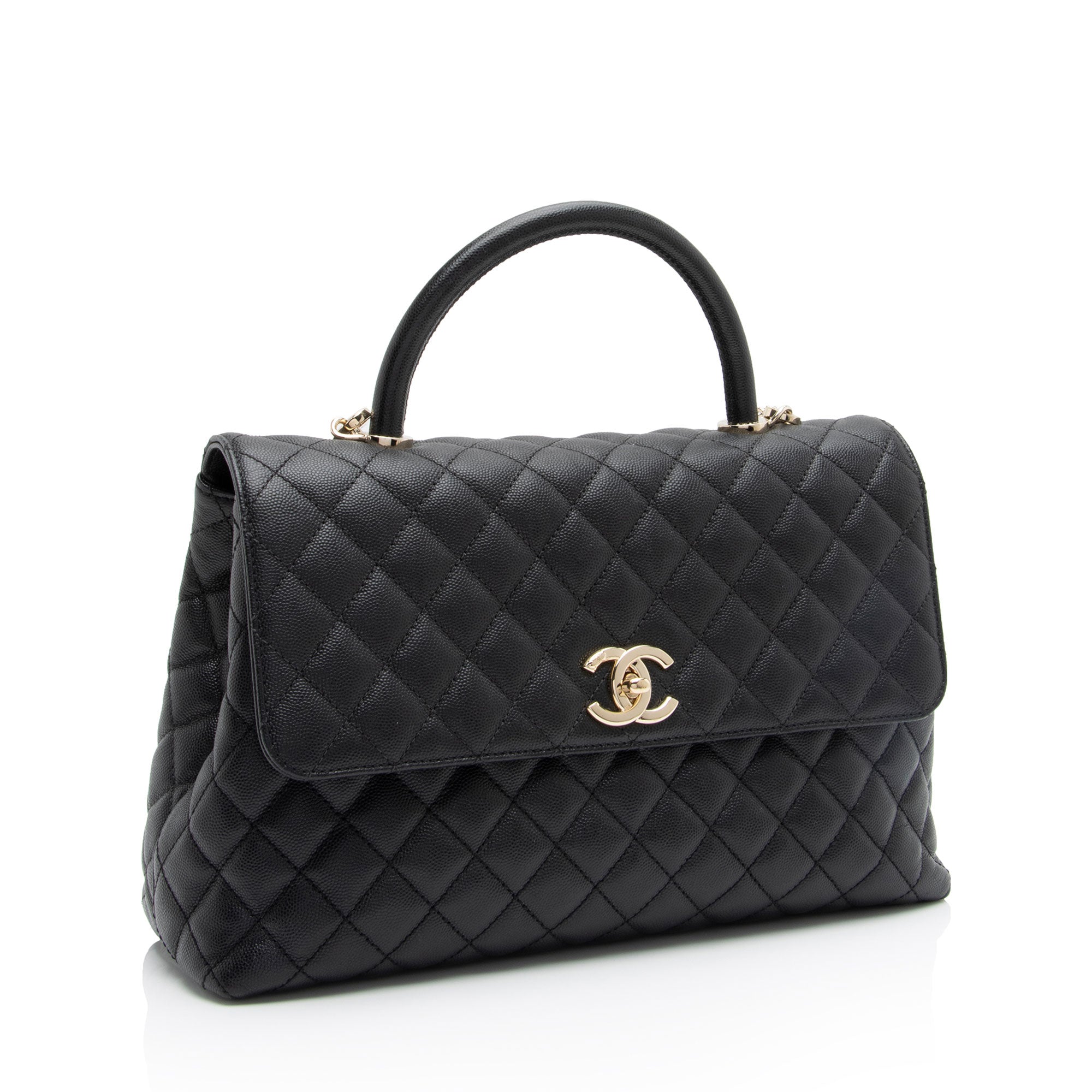 Chanel Caviar Leather Coco Top Handle Medium Flap Bag (SHF-xxvlCu)