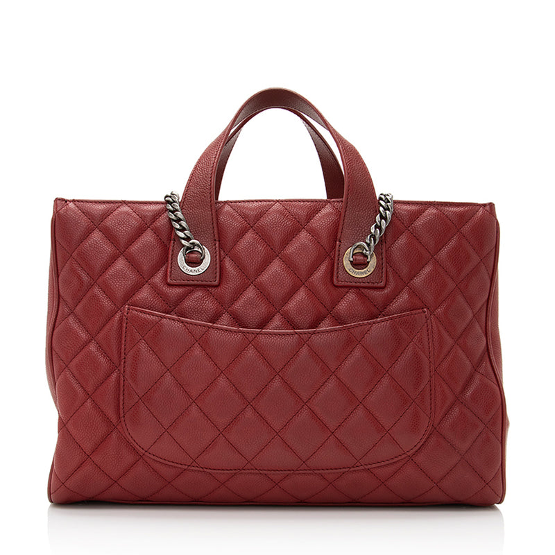 Chanel Red Quilted Caviar Leather On The Road Tote