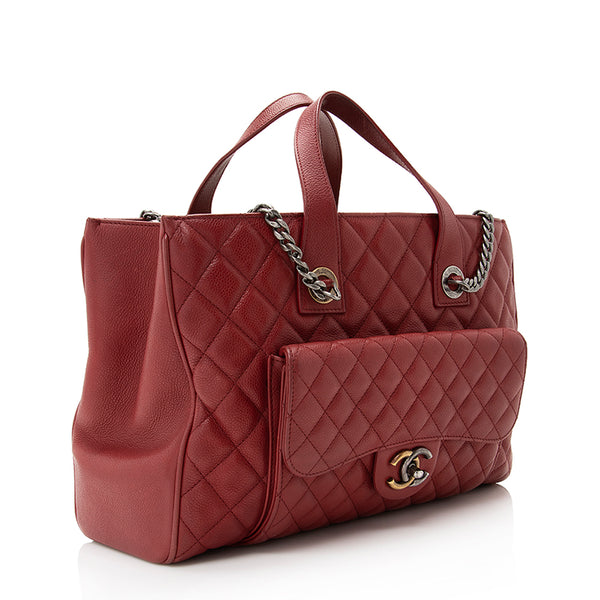 CHANEL CC Logo Quilted Leather Grand Shopper Bag Light Taupe