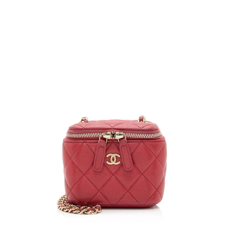 Chanel Caviar Leather Mini Vanity Case with Chain (SHF-hUSnvn