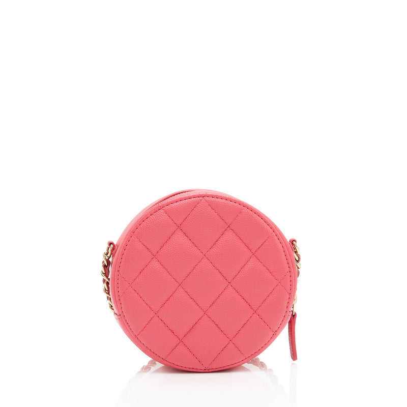 Chanel Caviar Leather New Wave Round Clutch with Chain (SHF-s9F7fM)