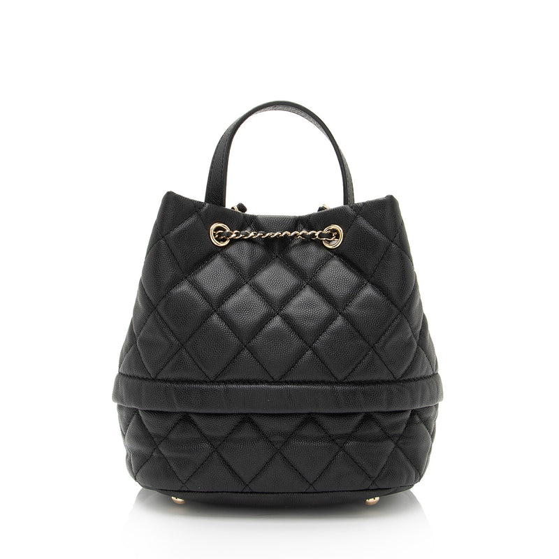 Chanel Caviar Leather Rolled Up Drawstring Bucket Bag (SHF-9VaoLU)