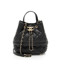 Chanel Caviar Leather Rolled Up Drawstring Bucket Bag (SHF-9VaoLU)