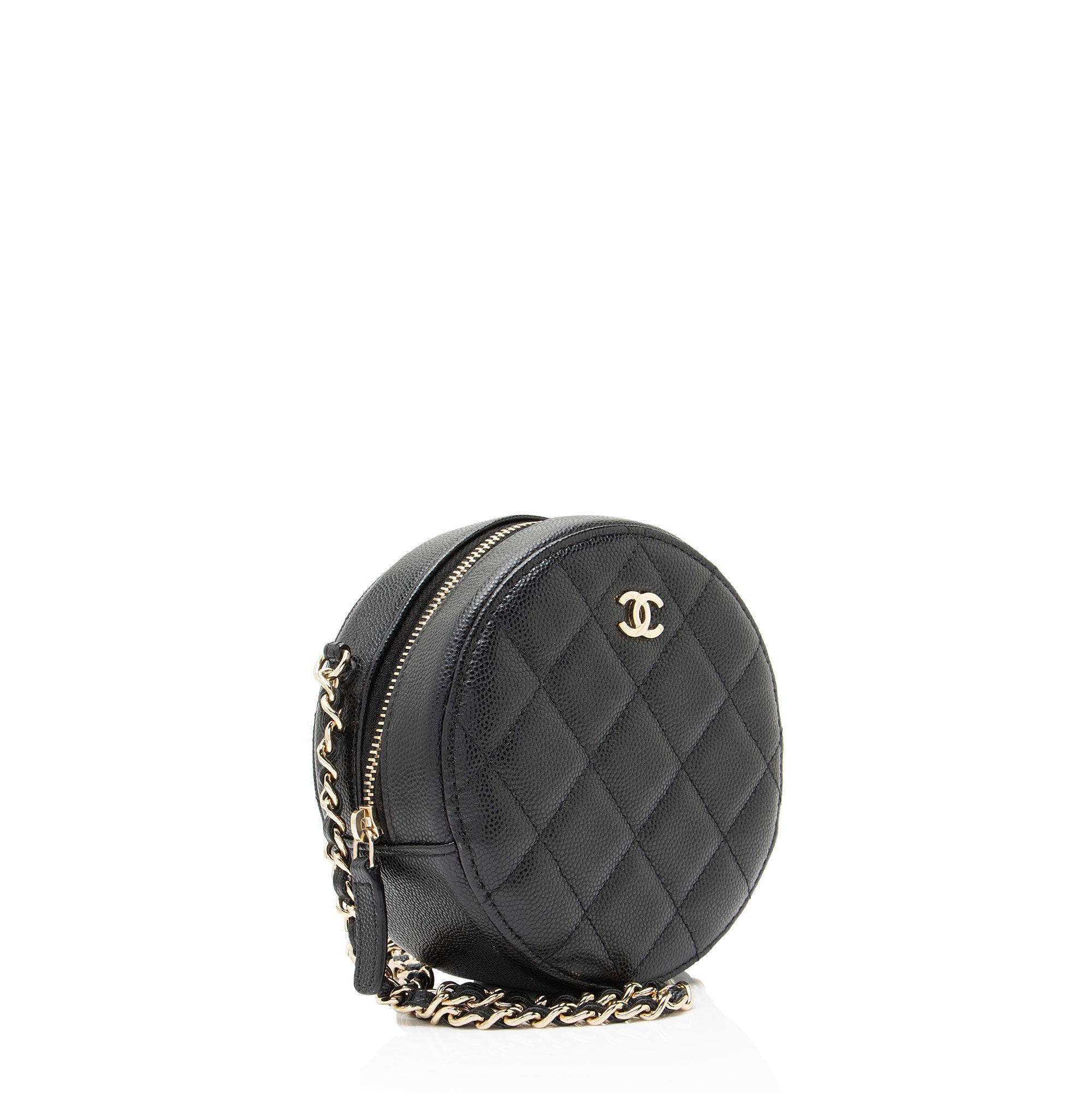 Chanel Caviar Leather Round Clutch with Chain