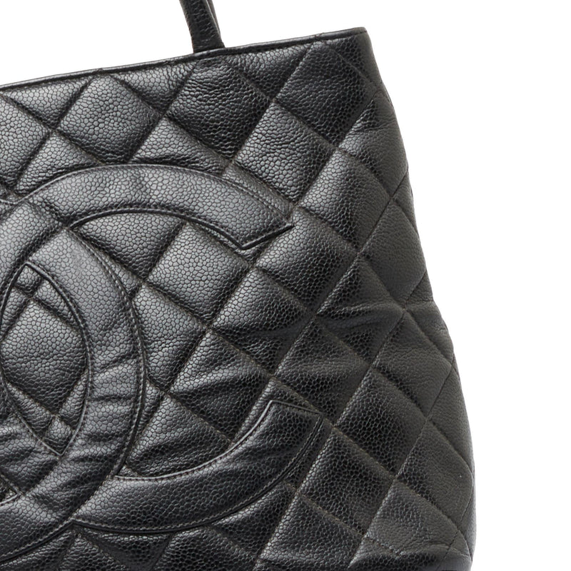 Authentic Chanel Black Quilted Patent CC Medallion Zip Tote Bag