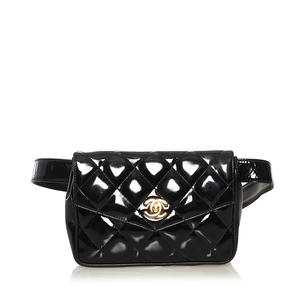 CHANEL Lambskin Quilted CC Chain Belt 85 34 Black 1288854