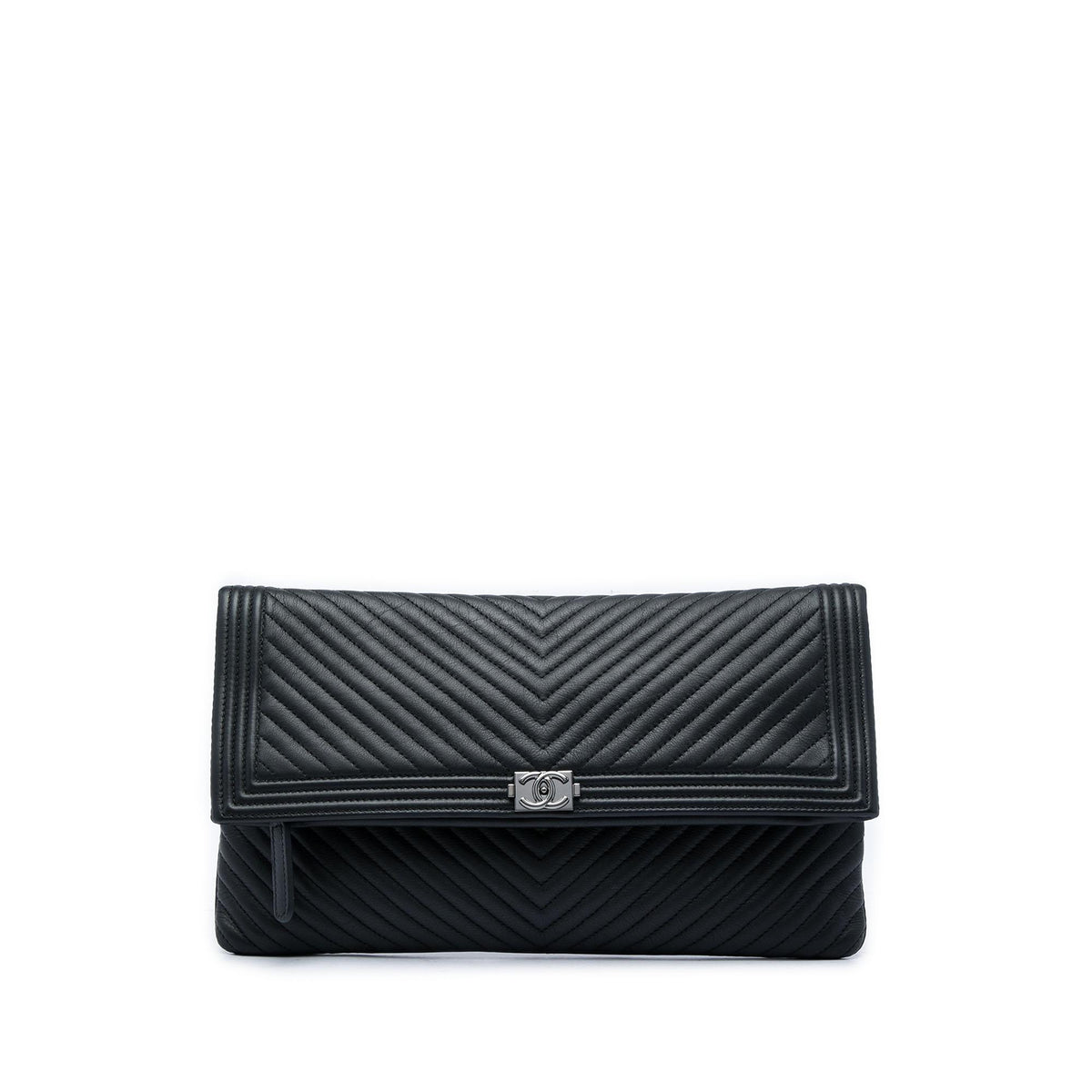 Chanel Chevron Calfskin CC Beauty Boy Foldover Clutch