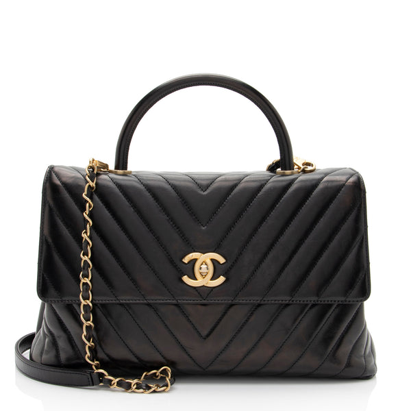 Chanel Chevron Calfskin Coco Top Handle Medium Flap Bag (SHF-ZMgzVP)