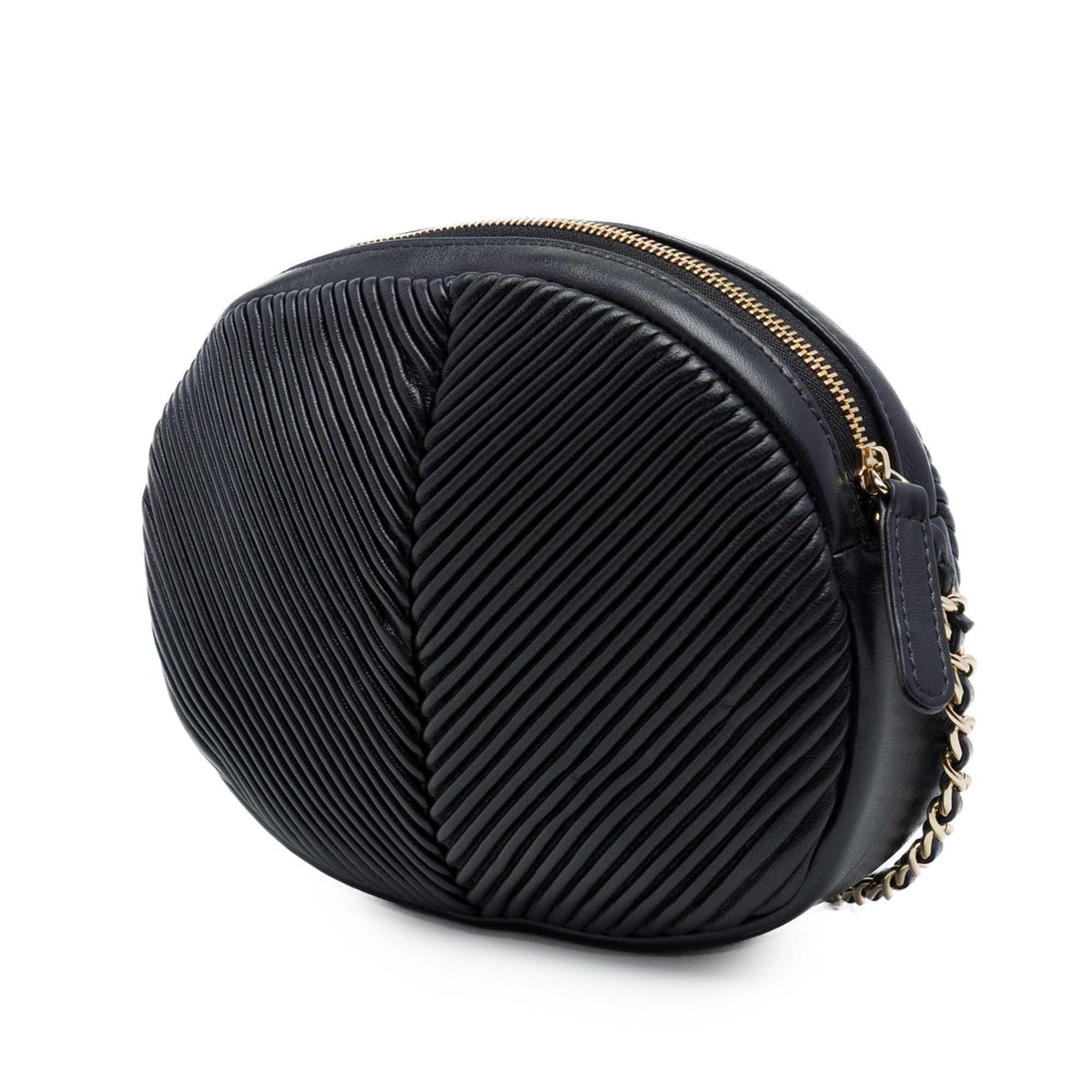 Chanel Chevron Lambskin Pleated Oval Camera Bag