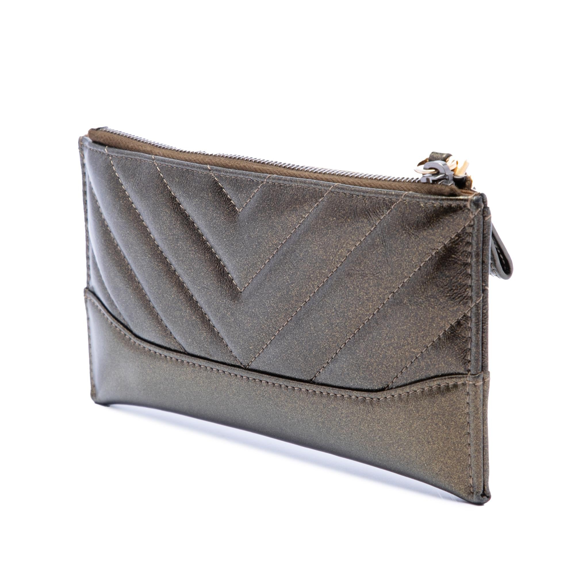 Chanel Chevron Metallic Aged Calfskin Gabrielle Zip Pouch