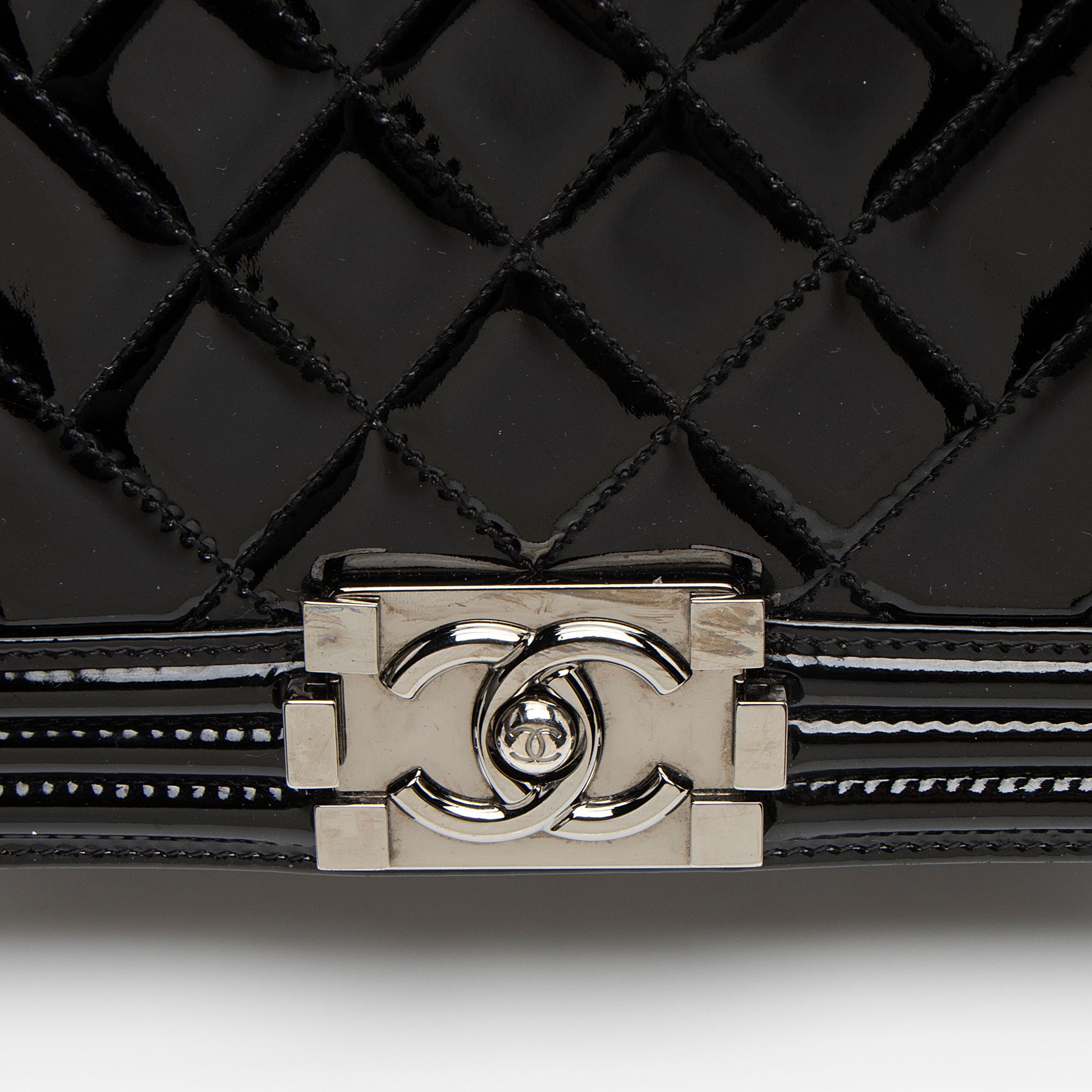 Chanel Chevron Patent Leather New Medium Boy Bag